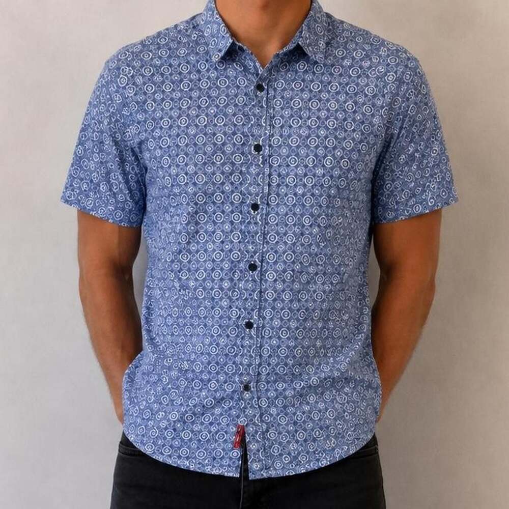 English Laundry Geometric Print Short Sleeve Button-Up Shirt